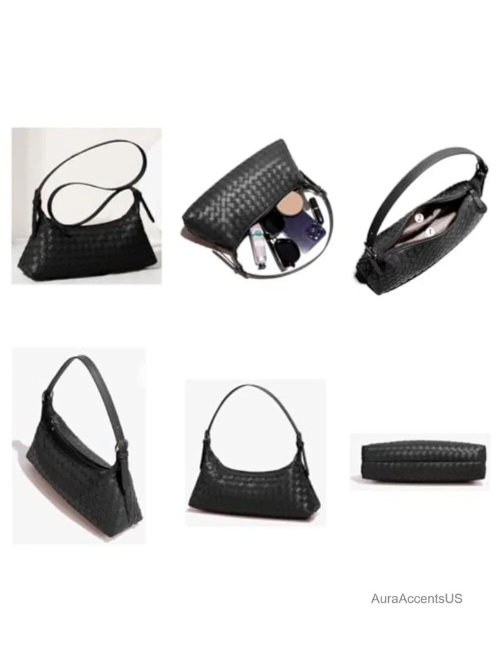 Woven Faux Leather Hobo Bag Crossbody Shoulder Tote Purse